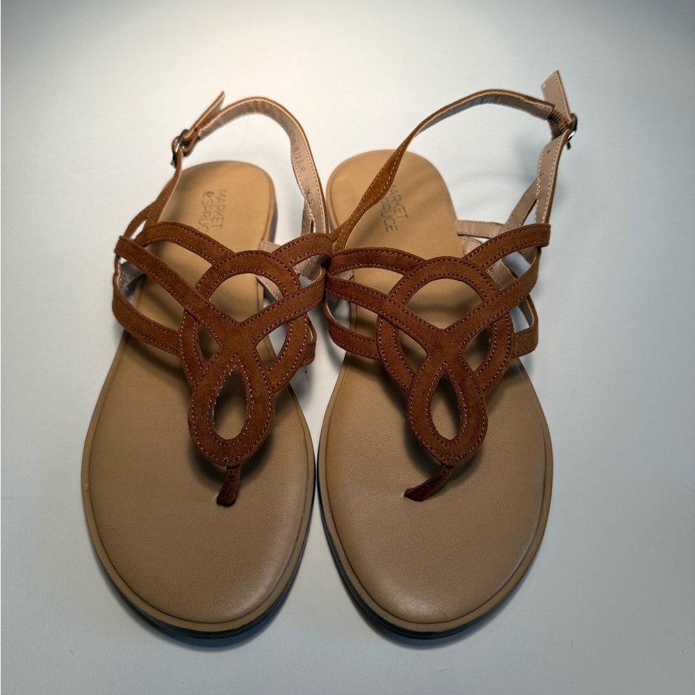 Market & Spruce Irene Tan Strappy Sandals Stitch Fix Thong Flat Size 7.5 - Picture 5 of 12